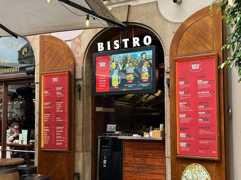 Interior of BEEFy Burger bistro on Old Town Square in Prague